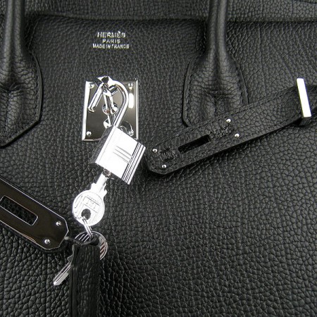 Hermes Birkin 35Cm Cattle Skin Stripe Handbags Black Silver